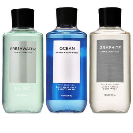 Bath and Body Works 3 Pack 2-in-1 Hair + Body Wash Freshwater, Graphite and Ocean. 10 Oz.