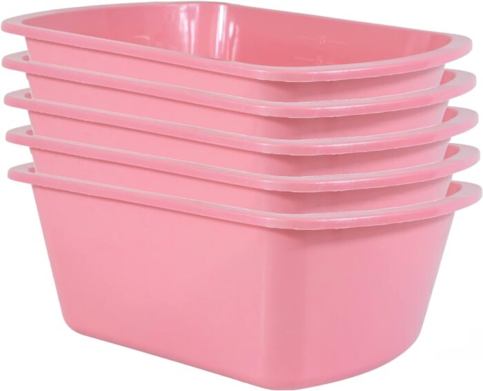 Wash Basins – Rectangular Plastic Hospital Bedside Soaking Tub [5 Pack] Small 7 Quart Graduated Bucket - Portable Washbasin for Washing, Cleaning, Foot Bath, Washing Dishes, Face Cleansing Bowl