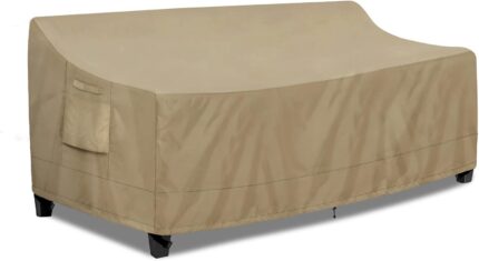 PureFit Outdoor Couch Cover Waterproof Patio Sofa Furniture Covers, 3-Seater Outdoor Cover with Air Vent and Handles, 78W x 35D x 35H Inches, Camel