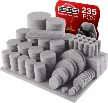 235 pcs Grey Felt Furniture Pads X-Protector! Huge Quantity of Furniture Pads for Hardwood Floors with Many Big Sizes – Your Ideal Wood Floor Protectors for Furniture. Protect Any Type of Hard Floor!