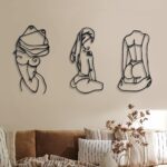 3 Pcs Metal Wall Art Decor Minimalist Abstract Woman Wall Art metal Modern Line Drawing Wall Art Decor Female Single Line Wall Home Hanging for Bedroom Kitchen Bathroom Living Room(Black, Lively)