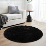 4x4 Area Rug for Living Room, Furry Faux Fur Bedroom Rugs, Ultra Soft Shaggy Carpet for Room, multiuse for Indoor, Kitchen, Bathroom - nonsheding earycare and pet Friendly,Black