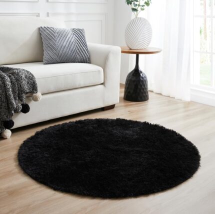 4x4 Area Rug for Living Room, Furry Faux Fur Bedroom Rugs, Ultra Soft Shaggy Carpet for Room, multiuse for Indoor, Kitchen, Bathroom - nonsheding earycare and pet Friendly,Black