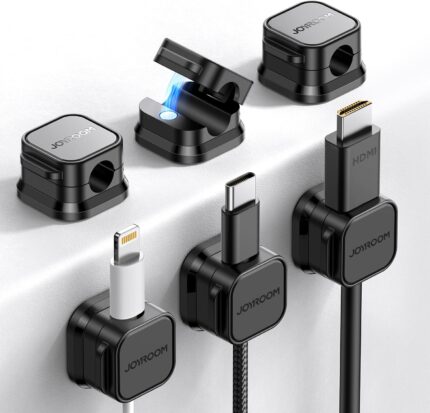 6 Pack Magnetic Cable Clips [Cable Smooth Adjustable] Cord Holder, Under Desk Cable Management, JOYROOM Adhesive Wire Holder Keeper Organizer for Home Office Desk Phone Car Wall Desktop Nightstand