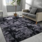 6x9 Large Area Rugs for Living Room, Super Soft Fluffy Modern Bedroom Rug, Tie-Dyed Dark Grey Indoor Shag Fuzzy Carpets for Girls Kids Nursery Room Home Decor