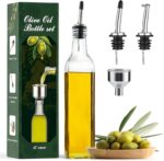 AOZITA 17oz Clear Glass Olive Oil Dispenser Bottle - 500ml Oil & Vinegar Cruet with Pourers and Funnel - Olive Oil Carafe Decanter for Kitchen