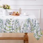 ASPMIZ Spring Summer Table Cloth 60 x 84 Inch, Waterproof Green Leaves Tablecloth Rectangular, Washable Pastoral Table Cover Spillproof Wild Plant Table Cloths Cover for Picnic, Indoor Outdoor Dining