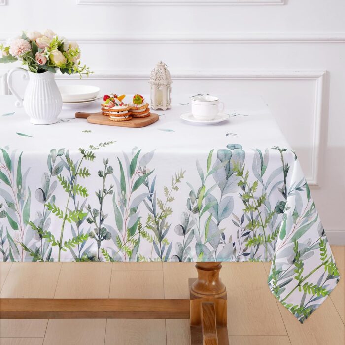 ASPMIZ Spring Summer Table Cloth 60 x 84 Inch, Waterproof Green Leaves Tablecloth Rectangular, Washable Pastoral Table Cover Spillproof Wild Plant Table Cloths Cover for Picnic, Indoor Outdoor Dining