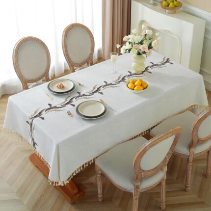 Alsoo Table Cloths Rectangle Table, Cotton Linen Table Cloth Waterproof Tablecloth Wrinkle Free Farmhouse Dining Table Cover, Soft Fabric Table Cloths with Tassels, Beige, 55" X 75", 4-6 Seats