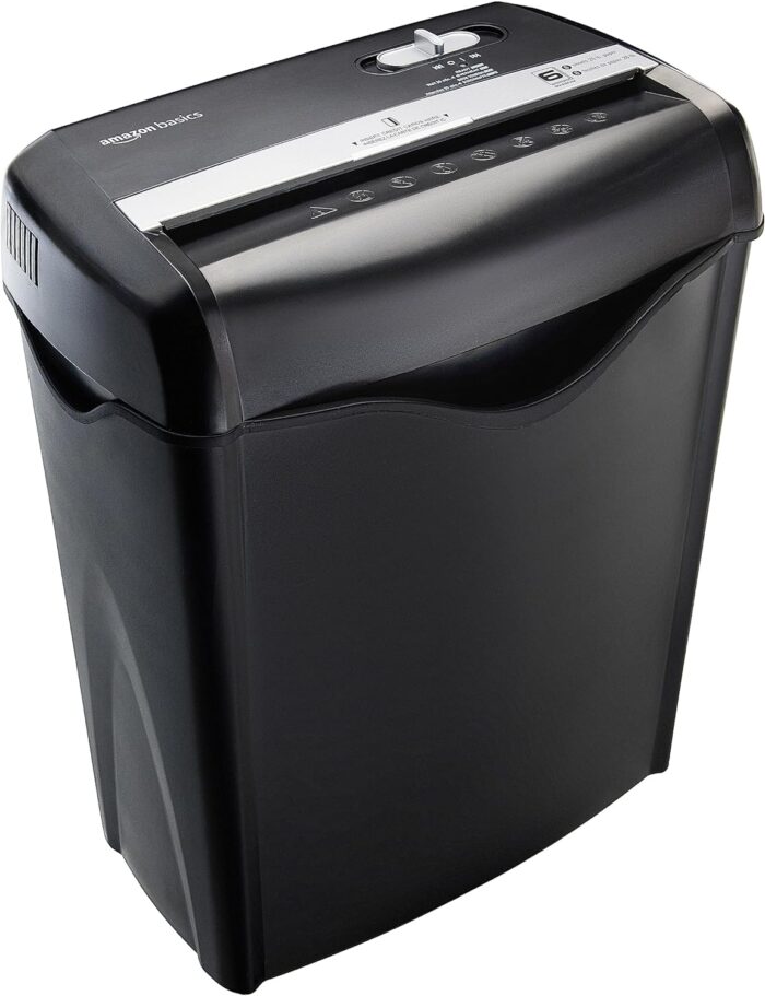 Amazon Basics 6 Sheet Cross Cut Paper and Credit Card Home Office Shredder with 3.8 Gallon Bin, Black