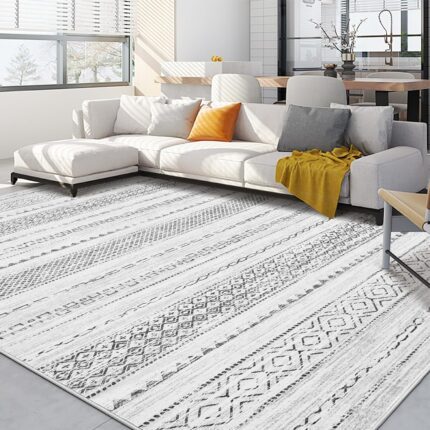 Area Rug Living Room Rugs: 5x7 Large Soft Machine Washable Boho Moroccan Farmhouse Neutral Stain Resistant Indoor Floor Rug Carpet for Bedroom Under Dining Table Home Office House Decor - Grey