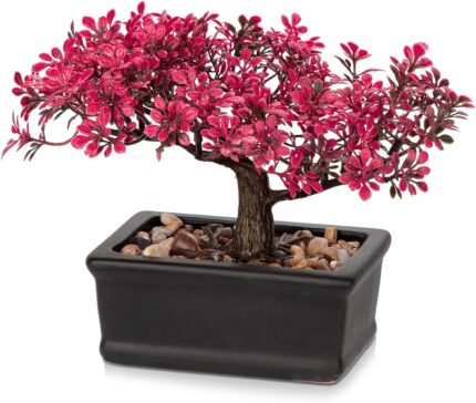 Artificial Bonsai Tree Juniper Faux Plants Indoor Fake Plants Decor with Ceramic Pots for Home Table Office Desk Bathroom Shelf Bedroom Living Room Farmhouse Decorations-Pink