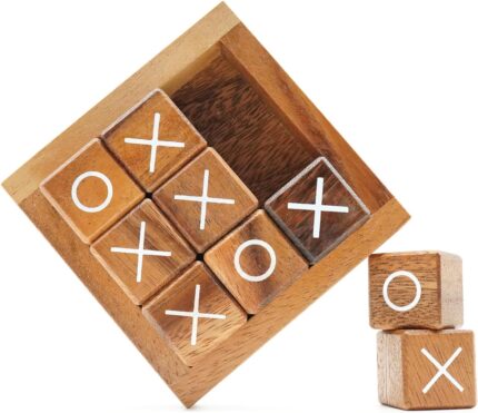 BSIRI Tic Tac Toe for Kids and Adults Coffee Table Living Room Decor and Desk Decor Family Games Night Classic Board Games Wood Rustic for Families Size 4 Inch