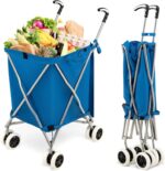 Bed Bath & Beyond Folding Shopping Cart Utility w/Water-Resistant Removable Canvas Bag Blue