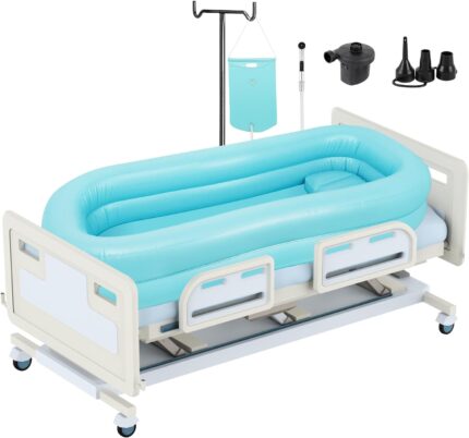 Bedside Shower Bathtub Kit Inflatable Bathtub Shower Adult PVC Portable Bathtub with Electric Air Pump, Water Bag and Air Pillow Wash Portable Bathtub for The Pregnant, Elderly, Disabled (Light Blue)