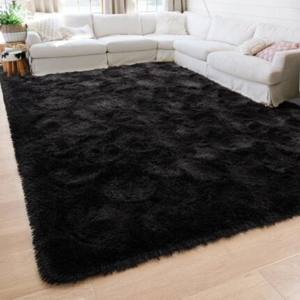 Beglad Fluffy Black Rugs for Living Room, 6x9 Feet Large Area Rugs Upgrade Anti-Skid Modern Minimalist Style Memory Foam Rugs for Bedroom, Indoor Carpet Suitable for Boys Teens Room Decor