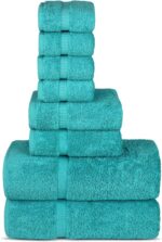 Chakir Turkish Linens | Hotel & Spa Quality 100% Cotton Premium Turkish Towels | Soft & Absorbent (8-Piece Towel Sets, Aqua)