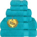 Cotton Paradise 6 Piece Towel Set 100% Cotton Soft Absorbent Turkish Towels for Bathroom 2 Bath Towels 2 Hand Towels 2 Washcloths, Aqua Blue Towel Set