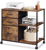 DEVAISE 3 Drawer Mobile File Cabinet, Rolling Printer Stand with Open Storage Shelf, Fabric Lateral Filing Cabinet fits A4 or Letter Size for Home Office, Rustic Brown Wood Grain Print