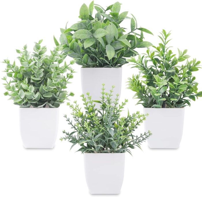 Der Rose 4 Packs Fake Plants Mini Artificial Greenery Potted Plants for Home Decor Indoor Office Table Room Farmhouse