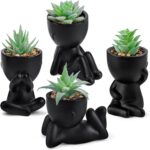 Der Rose 4 Packs Fake Plants Succulents Plants Artificial in Pots for Black Bathroom Accessories Bedroom Living Room Office Desk Decor