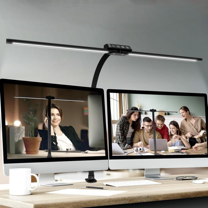 Desk Lamp with Clamp for Home Office - Eye-Caring Office Computer Led Desk Light with Flexible Gooseneck, 22W Bright Architect Study Clip Lamp for Desk Adjustable Task Lighting Stepless Dimming