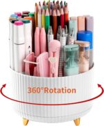 Desk Pencil Pen Holder, 5 Slots 360°Degree Rotating Pencil Pen Organizers for Desk, Desktop Storage Stationery Supplies Organizer, Cute Pencil Cup Pot for Office, School, Home, Art Supply, White