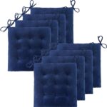 ELFJOY Chair Cushions for Dining Chairs Set of 8 Large Seat Cushions for Office Kitchen Chairs Velvet Soft Chair Pads for Desk Chair with Ties (18"x18" Navy)