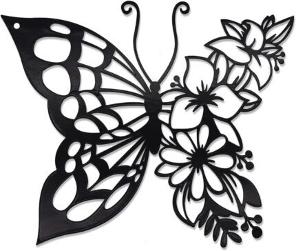 EZ4ENCE Butterfly Decoration Wall Art, Metal Hanging, Wall Home Decor, Boho, Nature Themed, Bohemian Style, for Bedroom Living Room Home Wall, Black, Large