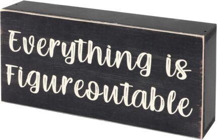 Esur Home Office Desk Black Decor - Inspirational Farmhouse Wooden Box Sign - Everything is Figureoutable