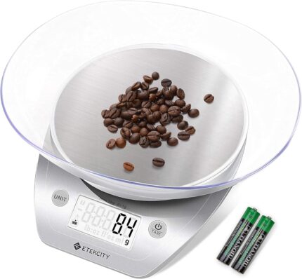 Etekcity Food Scale, 0.1g, Digital Kitchen Scale with Detachable Bowl, Precise Weight Grams and Ounces for Baking, Cooking, Meal Prep, 11lb/5 Units, Large LCD Display, Stainless Steel