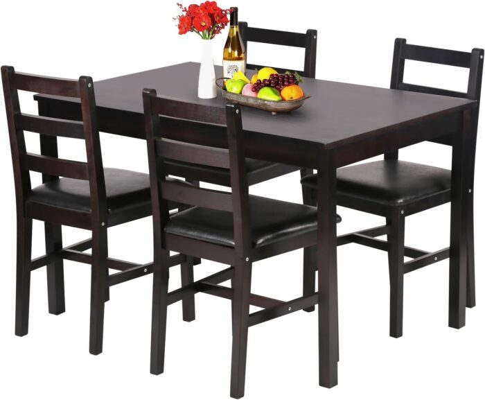 FDW Kitchen Table and Chairs for 4 Dining Room Table Set,Wood Elegant Kitchen Sets for Small Space,Dark Brown