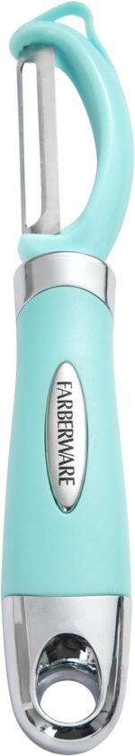 Farberware Euro Peeler, a Kitchen Essential for Quick and Easy Peeling of Produce, Chocolate, Cheeses and More, Features Hang-Hole for Easy Storage, Dishwasher Safe, Aqua Sky