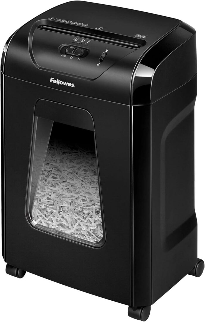 Fellowes Powershred 12 Sheet Cross-Cut Paper Home Office Paper Shredder, 19.50" H x 9.69" W x 13.44" D