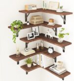 Fixwal Corner Floating Shelves, Rustic Wood Wall Shelves for Bathroom, Kitchen, Bedroom or Living Room (Dark Carbonized Black)