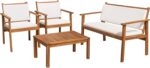 Flamaker Patio Furniture 4 Piece Outdoor Acacia Wood Patio Conversation Sofa Set with Table & Cushions Porch Furniture for Deck, Balcony, Backyard