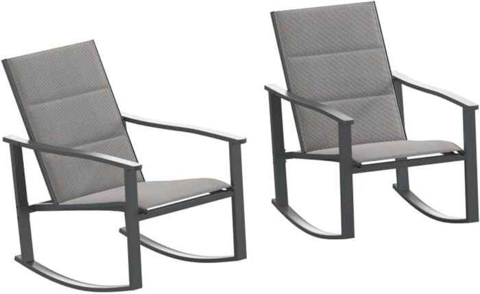 Flash Furniture Brazos Set of 2 Gray Outdoor Rocking Chairs with Flex Comfort Material and Black Metal Frame,Gray/Black