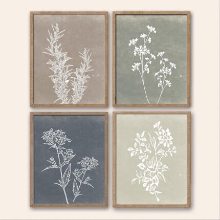 Framed Boho Wall Art Set of 4 for Wooded Minimalist Botanical Print Wall Art for Rustic Vintage Farmhouse Home Kitchen Wall Decor (Brown, 11x14)