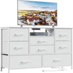 Furnulem White Dresser for Bedroom, Wide Chest of Drawers with Power Outlet for 55" TV Stand Entertainment Center, Deep 8 Drawers for Storage in Living Room,Entryway,Hallway,Closet(White)