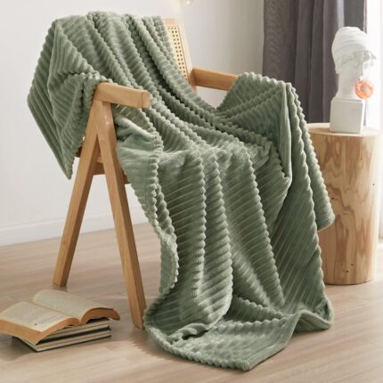 Geniospin Throw Blanket for Couch, Bed, Sofa – 280GSM Super Soft Lightweight Blanket with Stripe, 3D Ribbed Jacquard Blanket, Plush Fuzzy Cozy Throws, Warm and Breathable (Sage Green, 50x60 inches)