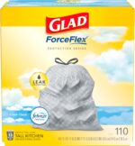 Glad Trash Bags, ForceFlex Tall Kitchen Drawstring Garbage Bags, 13 Gal, Fresh Clean Scent with Febreze, 110 Ct