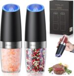 Gravity Electric Salt and Pepper Grinder Set, Automatic Pepper Grinder Shakers Mill, Upgraded Batteries Powered Adjustable Coarseness with LED, One Hand Operation Perfect for Kitchen