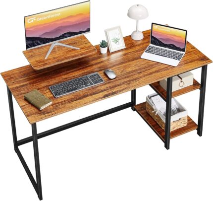 GreenForest Computer Desk with Monitor Stand,47 inch Home Office Desk with Reversible Storage Shelves Modern Writing Study Work Table,Easy Assembly,Walnut