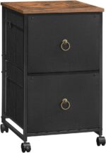 HOOBRO 2 Drawer Mobile File Cabinet, Rolling Printer Stand, Vertical Filing Cabinet, Office Cabinet, Filing Cabinet for Home Office, A4/Letter Size, Nonwovens Drawer, Black and Rustic Brown BFK20WJ01