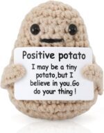 Handmade Emotional Support Funny Positive Potato, Cute Crochet Positive Potato Doll with Positive Card, Wool Knitting Emotional Support Positive Life Potato for Gift Room Decor