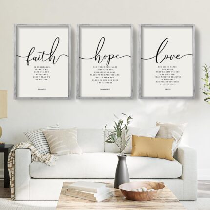 Houmury Set of 3 Framed Farmhouse Bible Verses Wall Decor Sign 11”x14” Christian Faith Scripture Wall Art for Home Living Room Bedroom Wall Decor (11"x14" Grey)