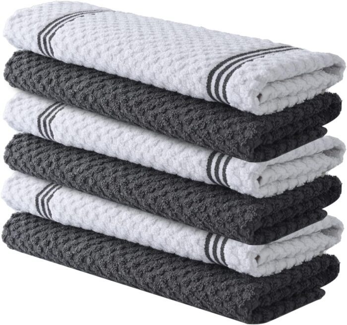 Infinitee Xclusives Premium Kitchen Towels – Pack of 6, 100% Cotton 15x25 Inches Absorbent Dish Towels - Tea Towels- Terry Kitchen Dishcloth Towels- Grey Dish Cloth for Household Cleaning