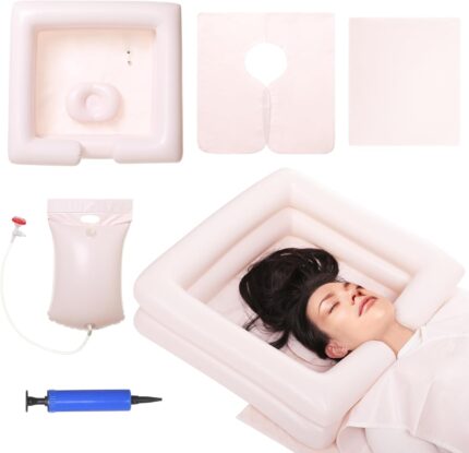 Inflatable Bedside Shampoo Basin Kit with Water Bag, Wash Hair in Bed at Home, Outdoors or the Hospital. For Handicapped, Child, Seniors, Pregnancy, Bedridden Patient. Water Bag Capacity 2.1gal(8L)