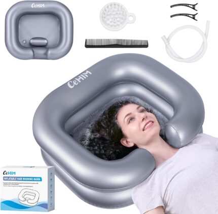 Inflatable Shampoo Basin - Portable Shampoo Bowl, Hair Washing Basin for Bedridden, Disabled,Injured, Hair Wash Tub for Dreadlocks and at Home Sink Washing (Silvery)