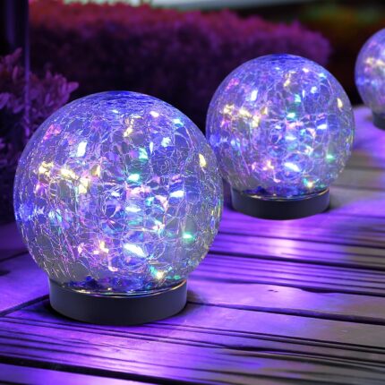 JKIMK Solar Globe Lights Outdoor Waterproof-Solar Balls for Garden-Cracked Glass Ball Solar Lights Outdoor-Solar Orbs for Outside-Outdoor Decorations for Patio and Yard Lawn Backyard Decor